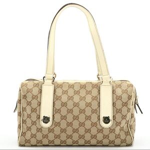 Gucci Cream and Brown Shoulder Bag with Monogram Canvas